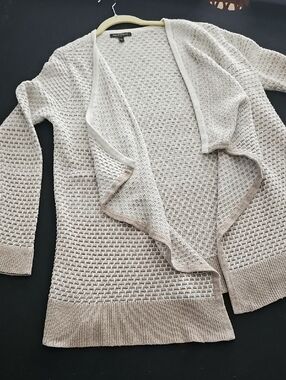Banana Republic Waterfall Cardigan Ombre Taupe Cream Open Cotton Wool Rib Knit